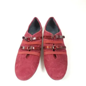 Stuart Weitzman Suede leather Sneakers Red Burgundy Jewel Shoes Size 8.5