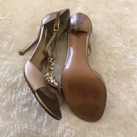 Stuart Weitzman Tan Metallic Embellished Sandals
