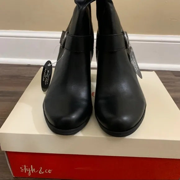 Style &amp; Co. Black Sachi Mid-Calf Block Heel Boots Size 9.5