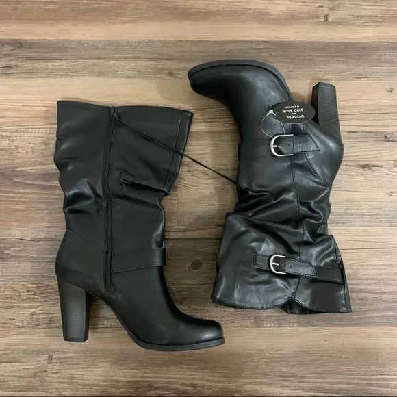 Style &amp; Co. Black Sachi Mid-Calf Block Heel Boots Size 9.5