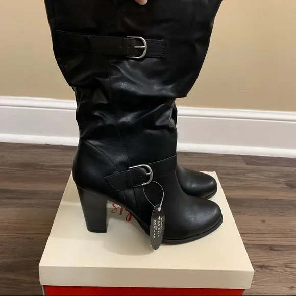 Style &amp; Co. Black Sachi Mid-Calf Block Heel Boots Size 9.5