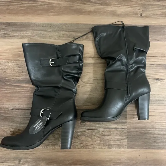 Style &amp; Co. Black Sachi Mid-Calf Block Heel Boots Size 9.5