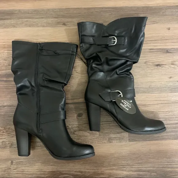 Style &amp; Co. Black Sachi Mid-Calf Block Heel Boots Size 9.5