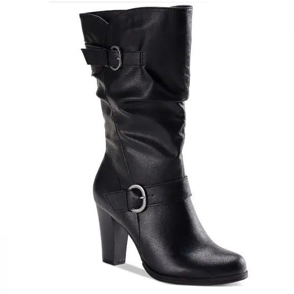 Style &amp; Co. Black Sachi Mid-Calf Block Heel Boots Size 9.5