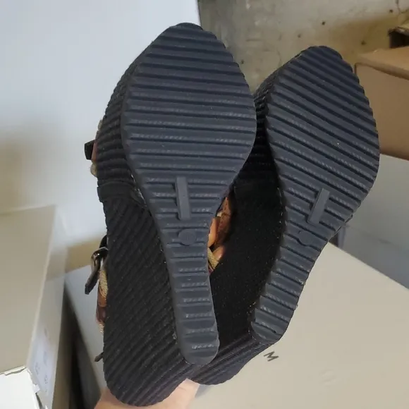 Stylish Brown and Black Wedge Sandals