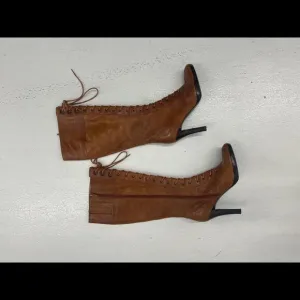 Stylish Brown Leather Lace-Up Knee-High Heels