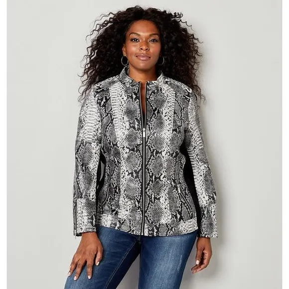 STYLISH »SO CHIC » LADIES MODERN VINTAGE FAUX SNAKESKIN ZIP-UP JACKET || LG ||
