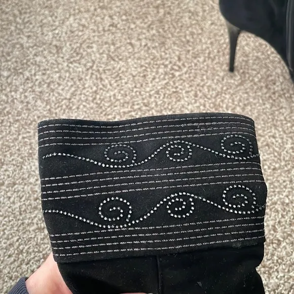 Suede Black Booties with Rhinestone Embellishment