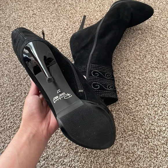 Suede Black Booties with Rhinestone Embellishment