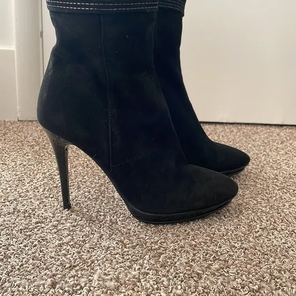 Suede Black Booties with Rhinestone Embellishment