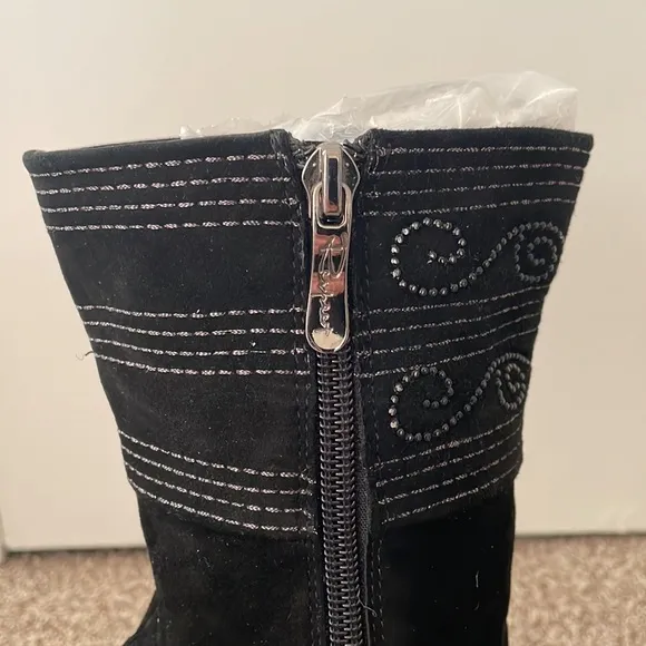 Suede Black Booties with Rhinestone Embellishment