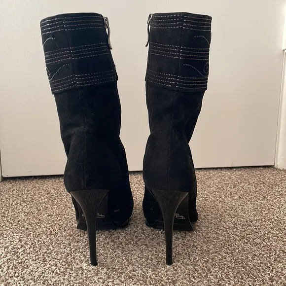 Suede Black Booties with Rhinestone Embellishment