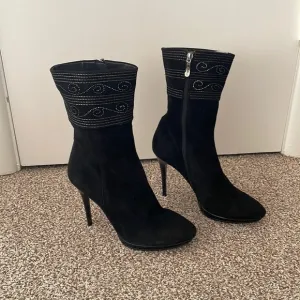 Suede Black Booties with Rhinestone Embellishment