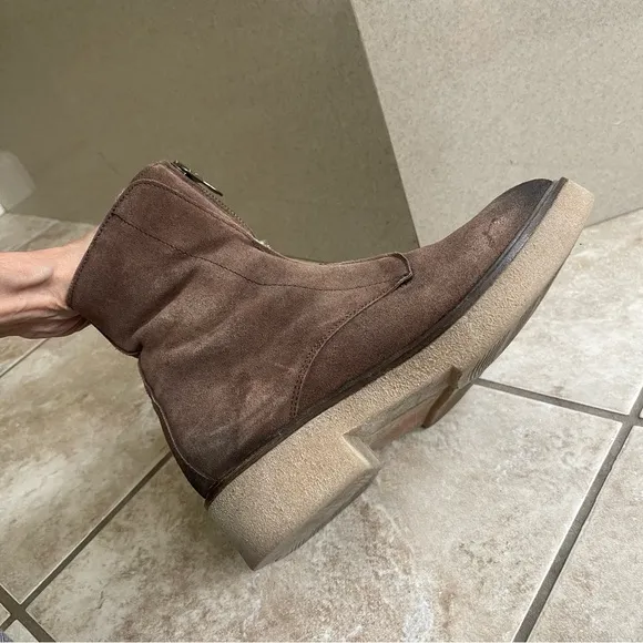 Sundance Ankle Boots 38 -7.5 Bixby Brown Suede Leather Front Zip Womens Bootie