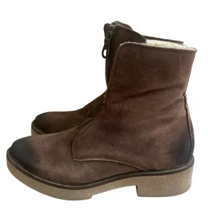 Sundance Ankle Boots 38 -7.5 Bixby Brown Suede Leather Front Zip Womens Bootie