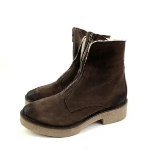 Sundance Bixby Ankle Boots 37 Brown Leather Front Zip Womens Bootie