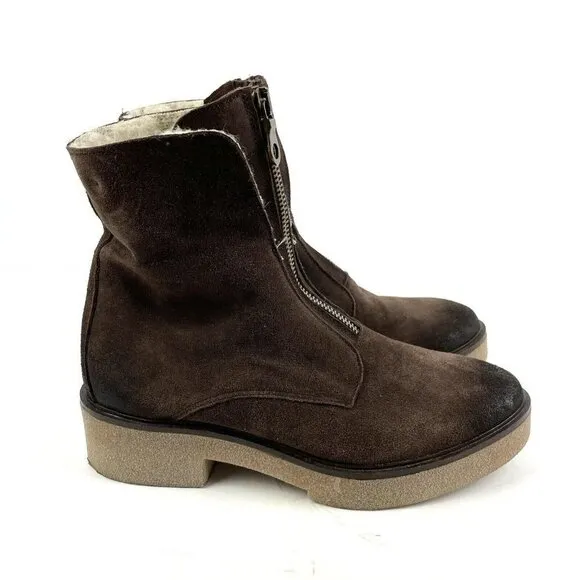 Sundance Bixby Ankle Boots 37 Brown Leather Front Zip Womens Bootie
