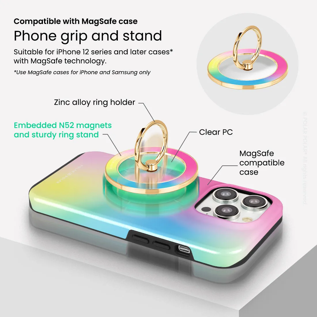 Sweet Dream Holo - Golden MagSafe Phone Grip and Ring Holder Stand