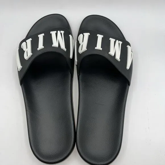 Sz 43/11 - Amiri Men’s Pool Beach Slides Sandals Flip Flops Logo Black White New