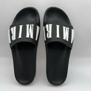 Sz 43/11 - Amiri Men’s Pool Beach Slides Sandals Flip Flops Logo Black White New