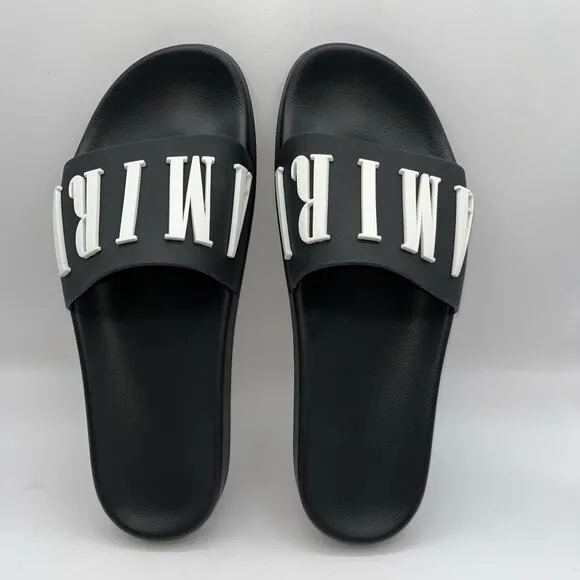 Sz 43/11 - Amiri Men’s Pool Beach Slides Sandals Flip Flops Logo Black White New