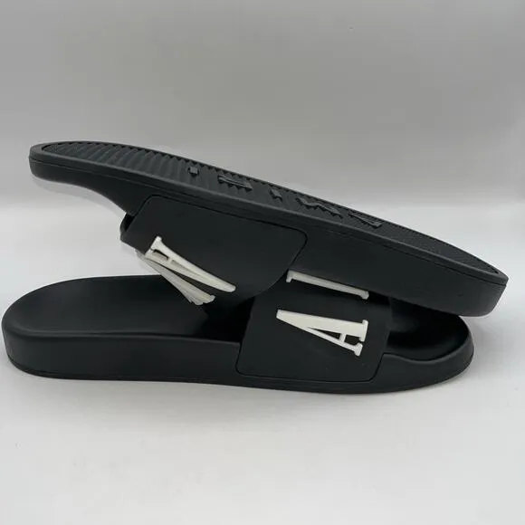 Sz 43/11 - Amiri Men’s Pool Beach Slides Sandals Flip Flops Logo Black White New