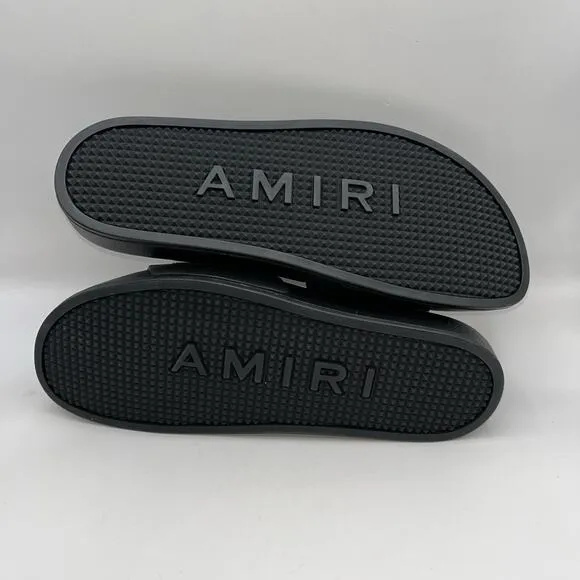 Sz 43/11 - Amiri Men’s Pool Beach Slides Sandals Flip Flops Logo Black White New