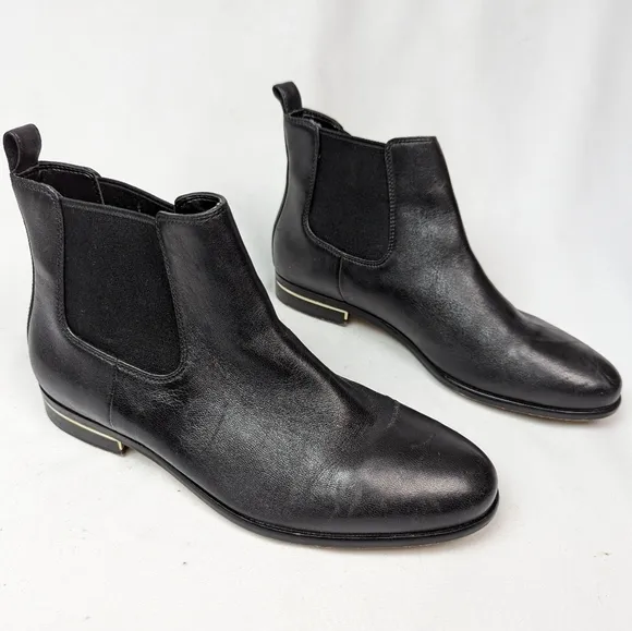 TALBOTS 8M Sydney Chelsea Ankle Boots Pointed Toe Gold Metallic Accent Booties