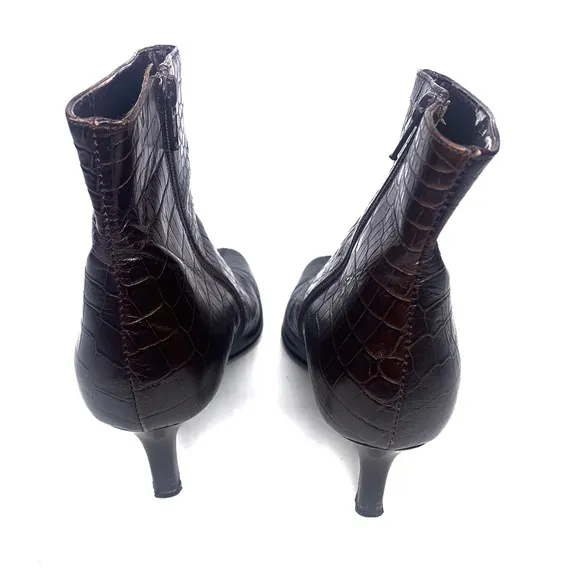Talbots Embossed Leather Crocodile Snakeskin Ankle Boots