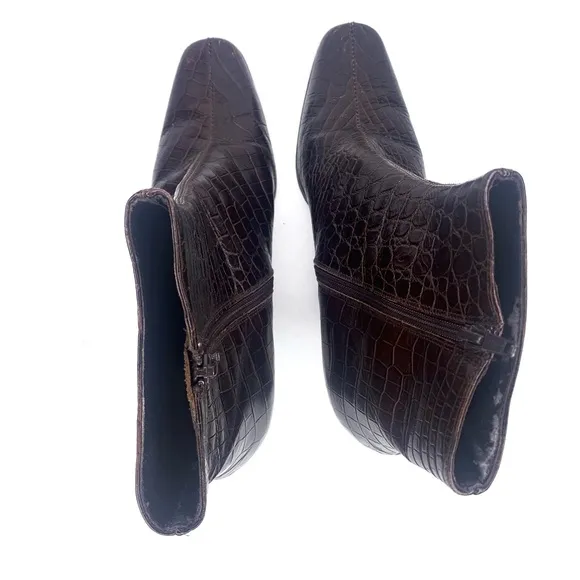 Talbots Embossed Leather Crocodile Snakeskin Ankle Boots