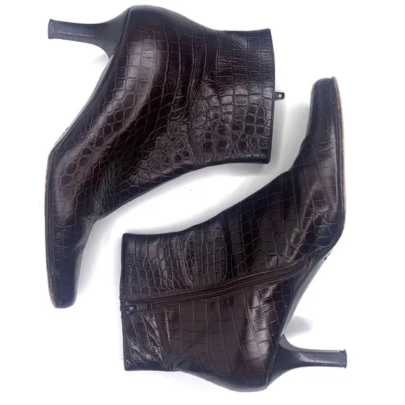 Talbots Embossed Leather Crocodile Snakeskin Ankle Boots