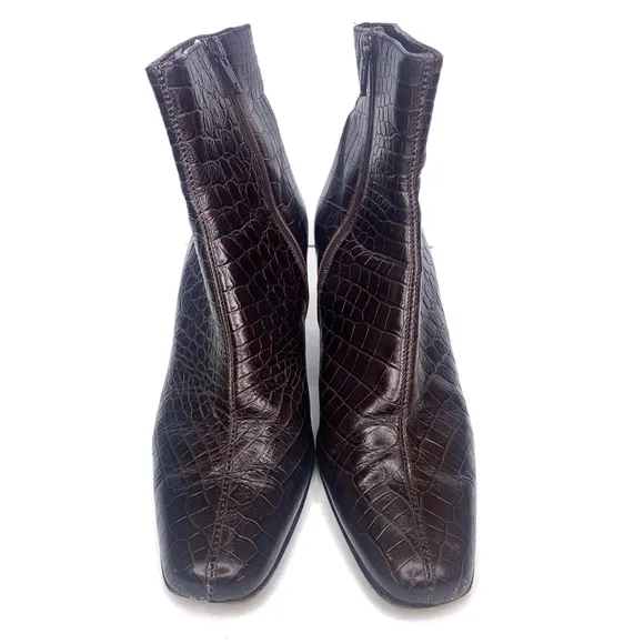 Talbots Embossed Leather Crocodile Snakeskin Ankle Boots