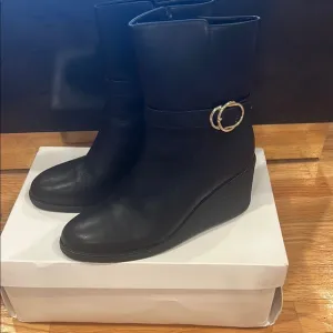 Talbots Leather Black Wedge Ankle Boots - 10