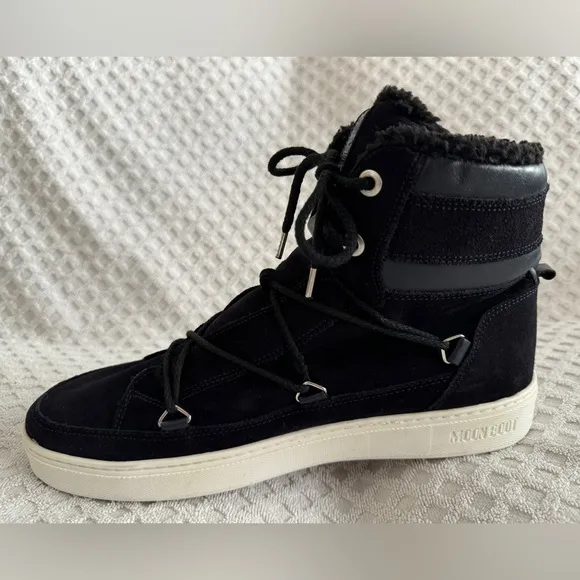 Tecnica Moon Boots Mercury High Paris Boot Black Suede Leather Faux Fur Size 10
