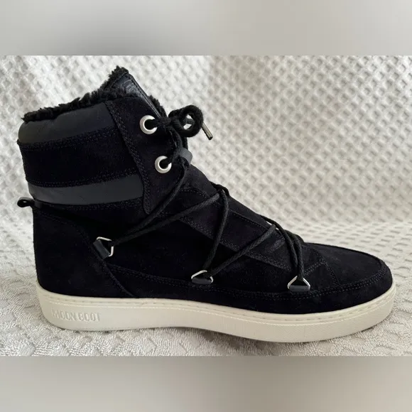 Tecnica Moon Boots Mercury High Paris Boot Black Suede Leather Faux Fur Size 10
