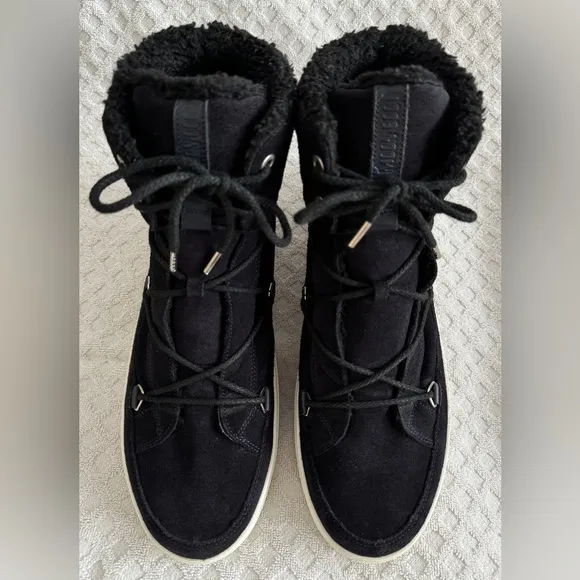 Tecnica Moon Boots Mercury High Paris Boot Black Suede Leather Faux Fur Size 10