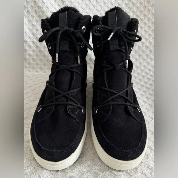 Tecnica Moon Boots Mercury High Paris Boot Black Suede Leather Faux Fur Size 10