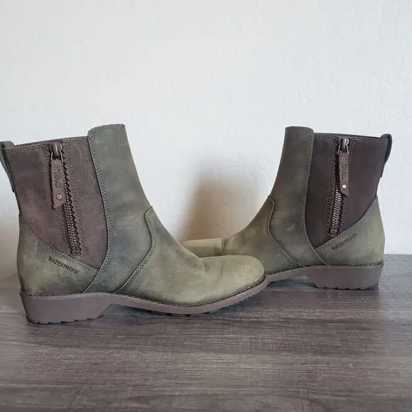 Teva Ellery Ankle Waterproof Distressed Leather Boots Olive Green Sz Women's 6.5