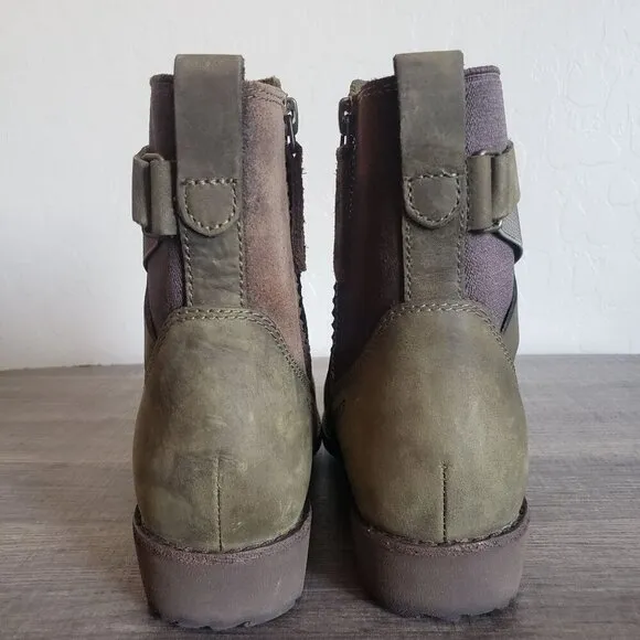 Teva Ellery Ankle Waterproof Distressed Leather Boots Olive Green Sz Women's 6.5