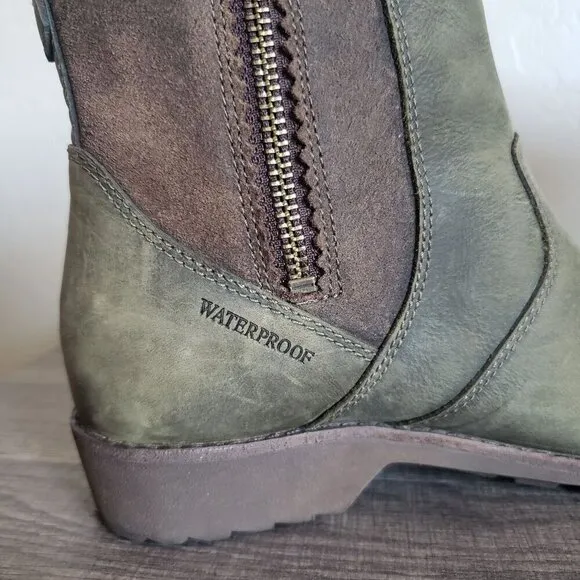 Teva Ellery Ankle Waterproof Distressed Leather Boots Olive Green Sz Women's 6.5