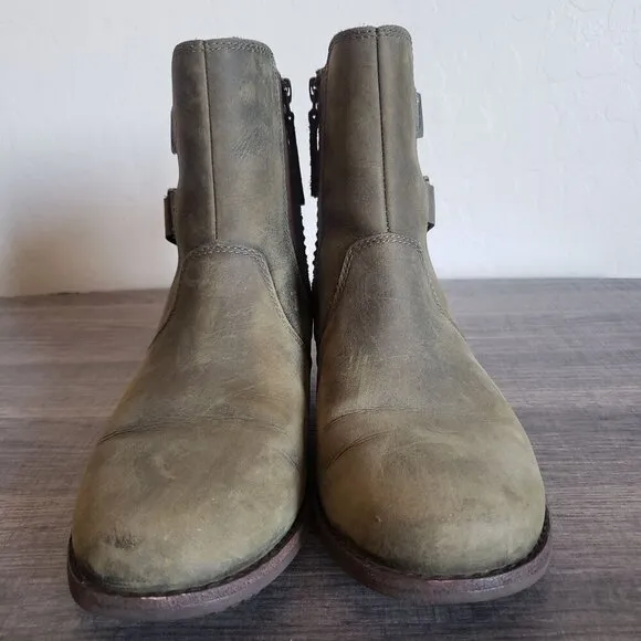 Teva Ellery Ankle Waterproof Distressed Leather Boots Olive Green Sz Women's 6.5