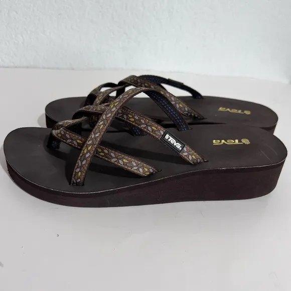 Teva Mandalyn Brown Strappy Wedge Platform Flip Flops Sandals  11