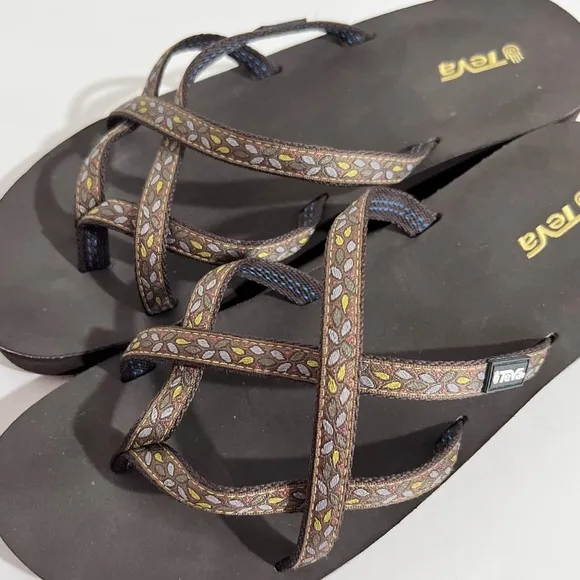 Teva Mandalyn Brown Strappy Wedge Platform Flip Flops Sandals  11