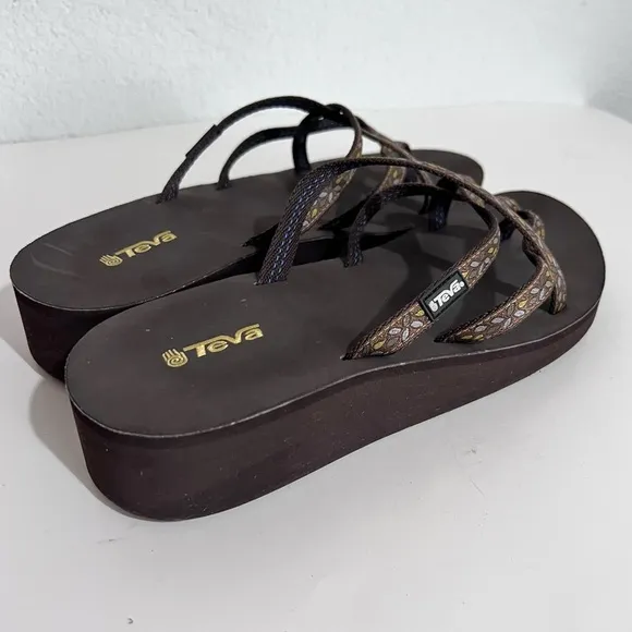 Teva Mandalyn Brown Strappy Wedge Platform Flip Flops Sandals  11
