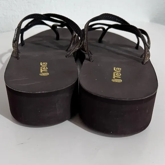Teva Mandalyn Brown Strappy Wedge Platform Flip Flops Sandals  11