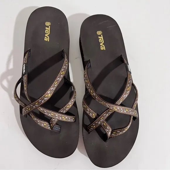 Teva Mandalyn Brown Strappy Wedge Platform Flip Flops Sandals  11