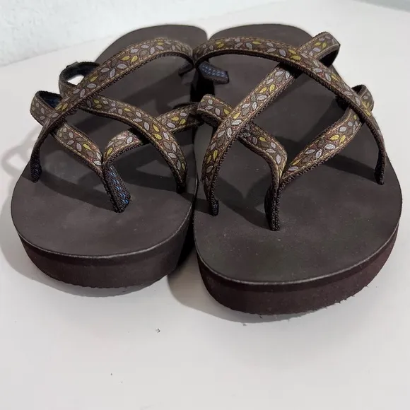 Teva Mandalyn Brown Strappy Wedge Platform Flip Flops Sandals  11