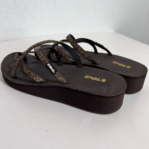 Teva Mandalyn Brown Strappy Wedge Platform Flip Flops Sandals  11