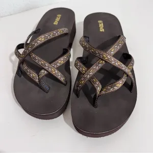 Teva Mandalyn Brown Strappy Wedge Platform Flip Flops Sandals  11