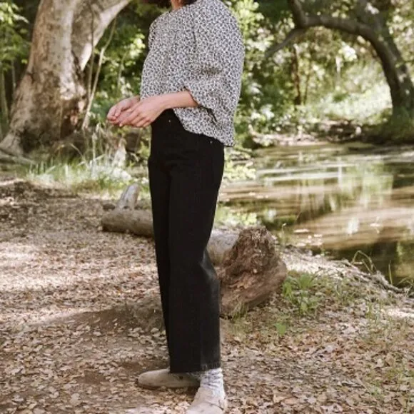 The Great. Dark Wash The Rider Relaxed Wide Leg Jeans 25